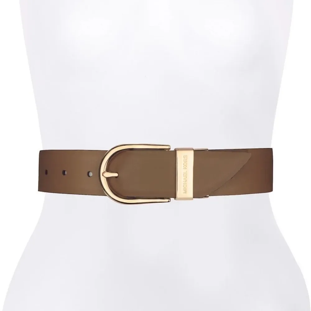 New! MICHAEL KORS Reversible Leather Belt Zebra Print Gold-tone Logo Buckle SM